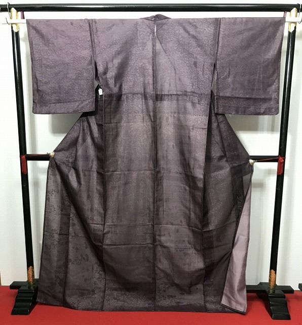 マラソンで使える25％OFFクーポン Lサイズ 夏着物 正絹 付け下げ 付下げ訪問着 紗 紫地に枝花模様 紗袷 最強配送