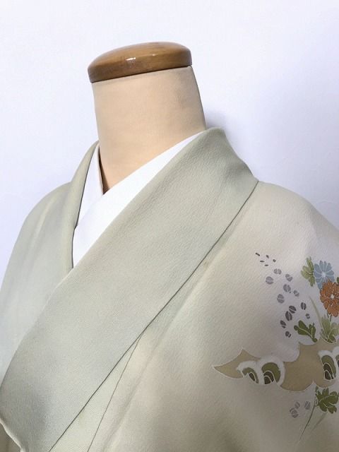Mサイズ 付け下げ 正絹 付下げ訪問着 クリーム地に糸巻き模様 袷着物 最強配送 シーズン冬