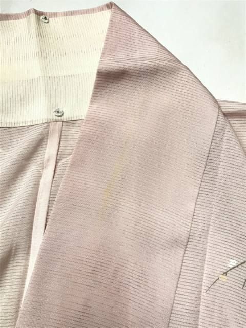 訪問着 正絹 ピンク地に花短冊模様 夏着物 裄68 Lサイズ