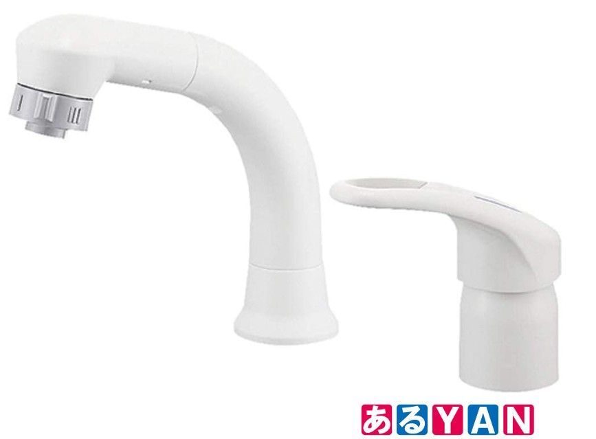 ♥ SANEI サンエイ 洗面用 シングルスプレー混合栓 洗髪用 エコ 節約 引き出しホース1 m 吐水切替 高さUP ホワイト 日本製 -1