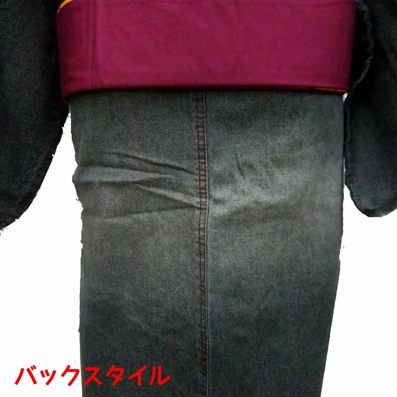 男物 デニム着物 M L LL 3 ブラックデニムのウォッシュダメージ 腰ポケット付き 和洋ミックス tb その他 着物 浴衣 メンズ