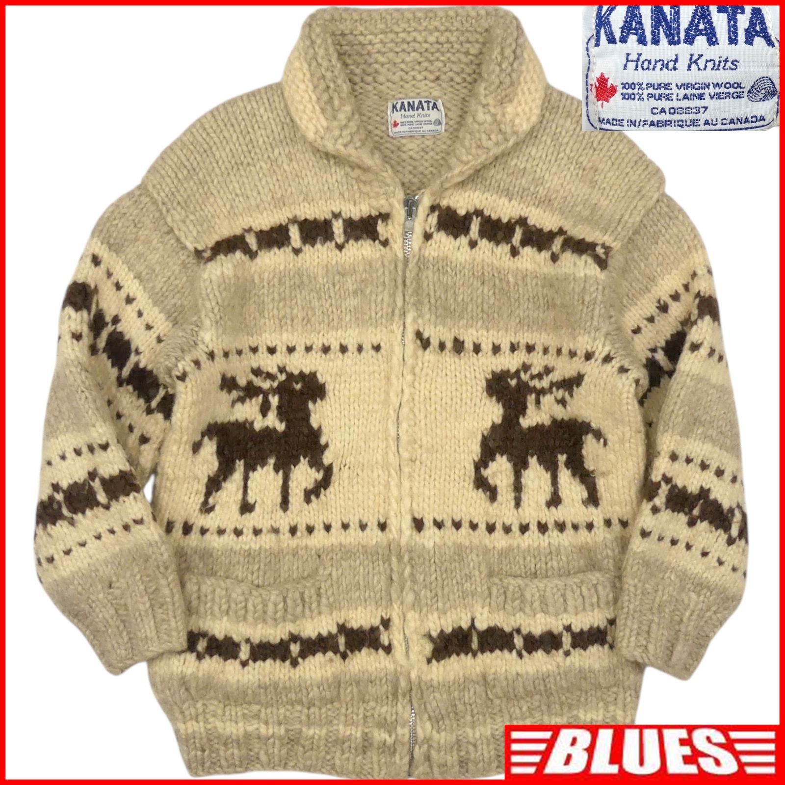 希少BIG【試着のみ】Kanata カナタ カウチンニット トナカイ カナダ製 ブランド古着】KANATA / カナタ トナカイ柄ハンドニットウール