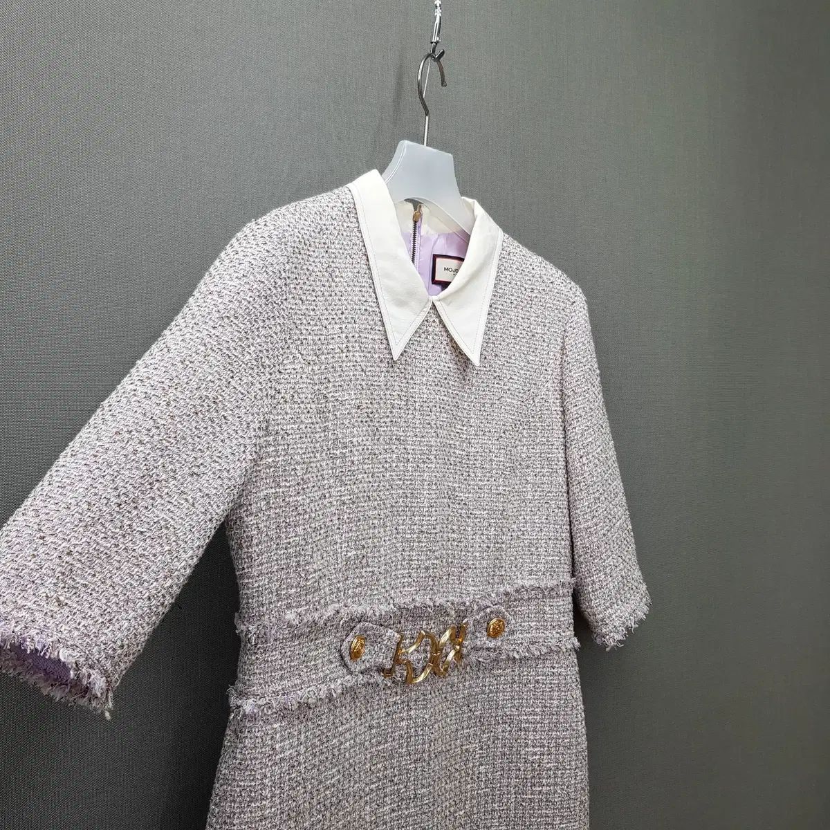 MOJO S PHINE モジョエスピン カラ ツイード ゴールドバックル ONE PIECE Mサイズ ホワイト系 長袖 七分袖 