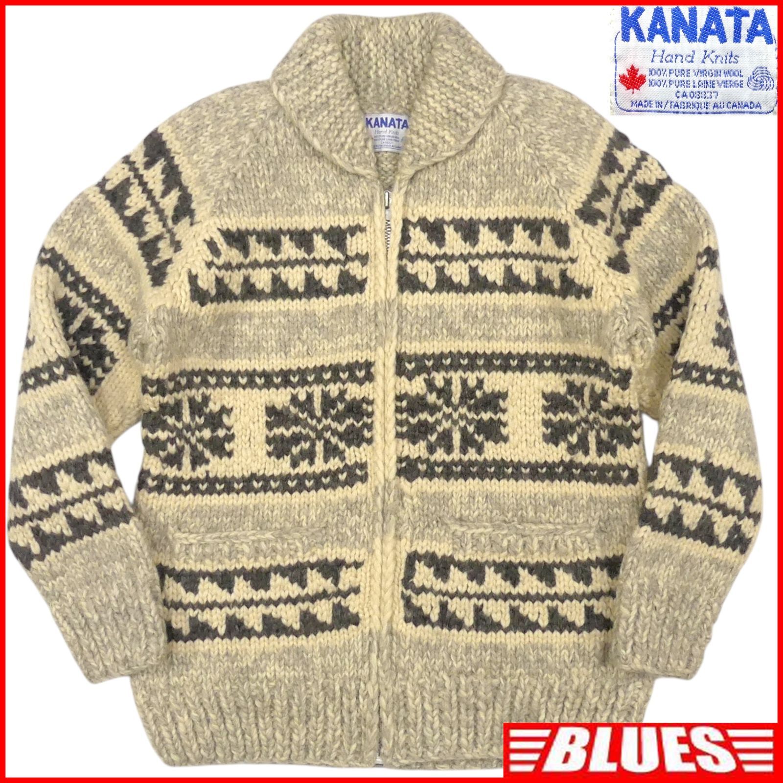 カウチンセーター kanata ニット XL カナダ製 カナタ グレー 生成り 