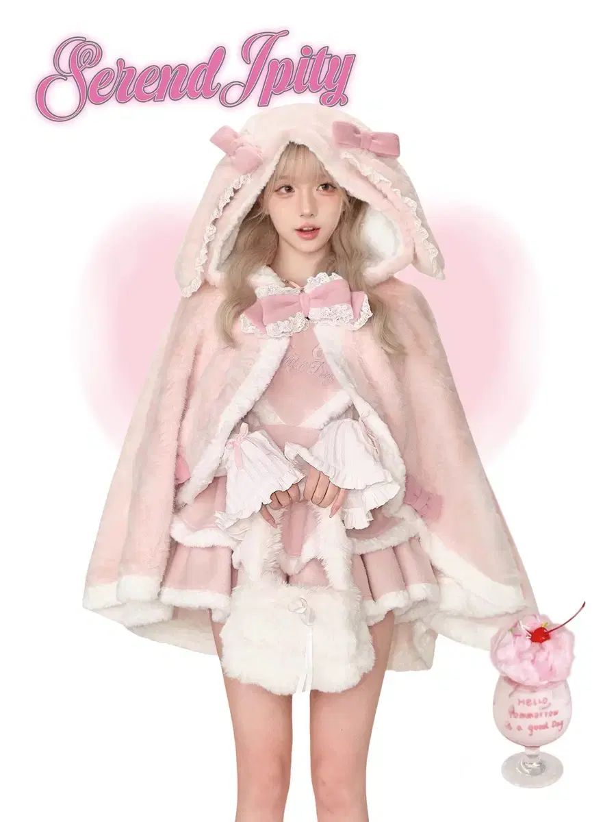 少女ココナッツ サロペットスカート ニット ファーうさぎ耳ケープ