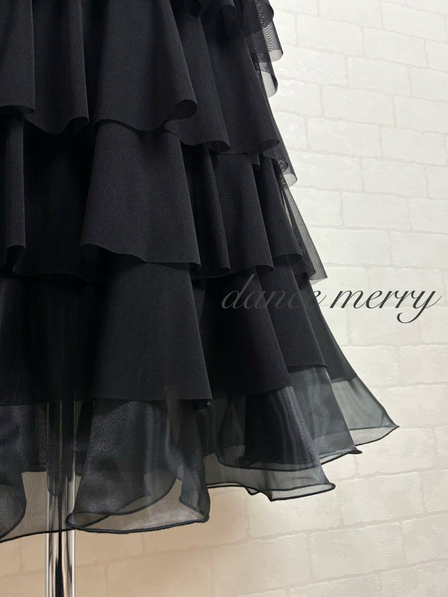 MERRY】新品 社交ダンス 豪華 スカート 黒 ティアード パーティ 1269