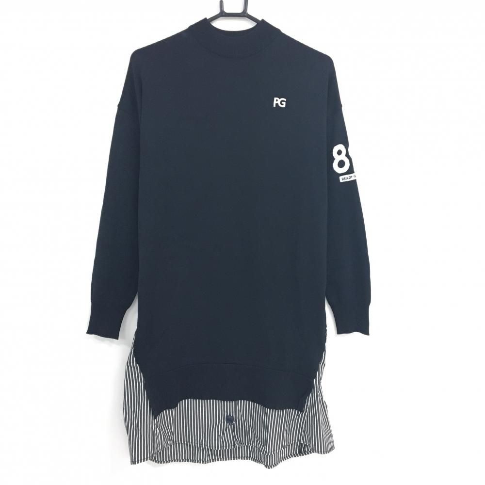 超美品】パーリーゲイツ ハイネックワンピース ネイビー×白 上部ニット