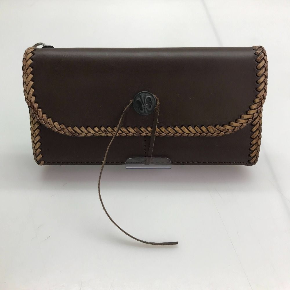 05 w 16337 紐付き コンチョ ロングウォレット レザーウォレット ブラウン メンズ 長財布 品