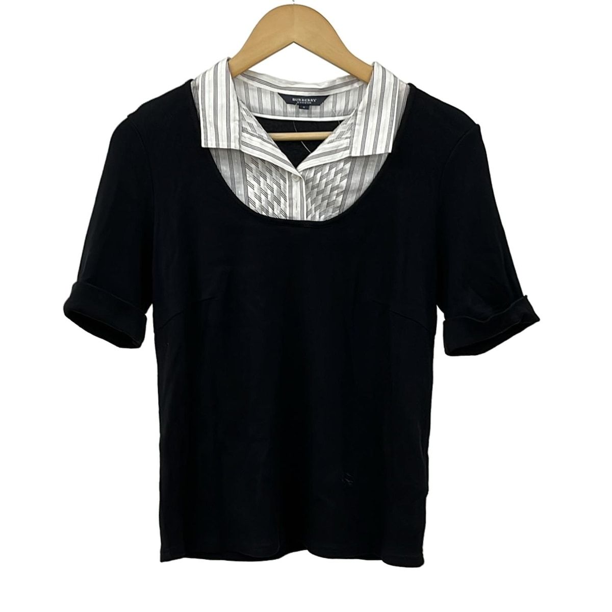 Burberry LONDON バーバリーロンドン 半袖カットソー サイズ4 XL レディース - 黒×白×マルチ ニット切替 ストライプ