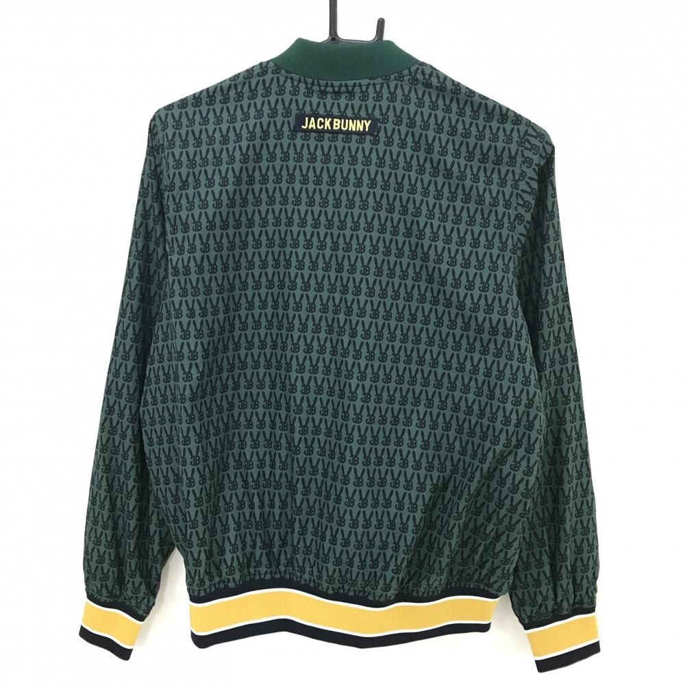超 ジャックバニー ジャケット グリーン×黒 ロゴ総柄 胸元ワッペン 裏起毛 レディース 1 M ゴルフウェア Jack Bunny