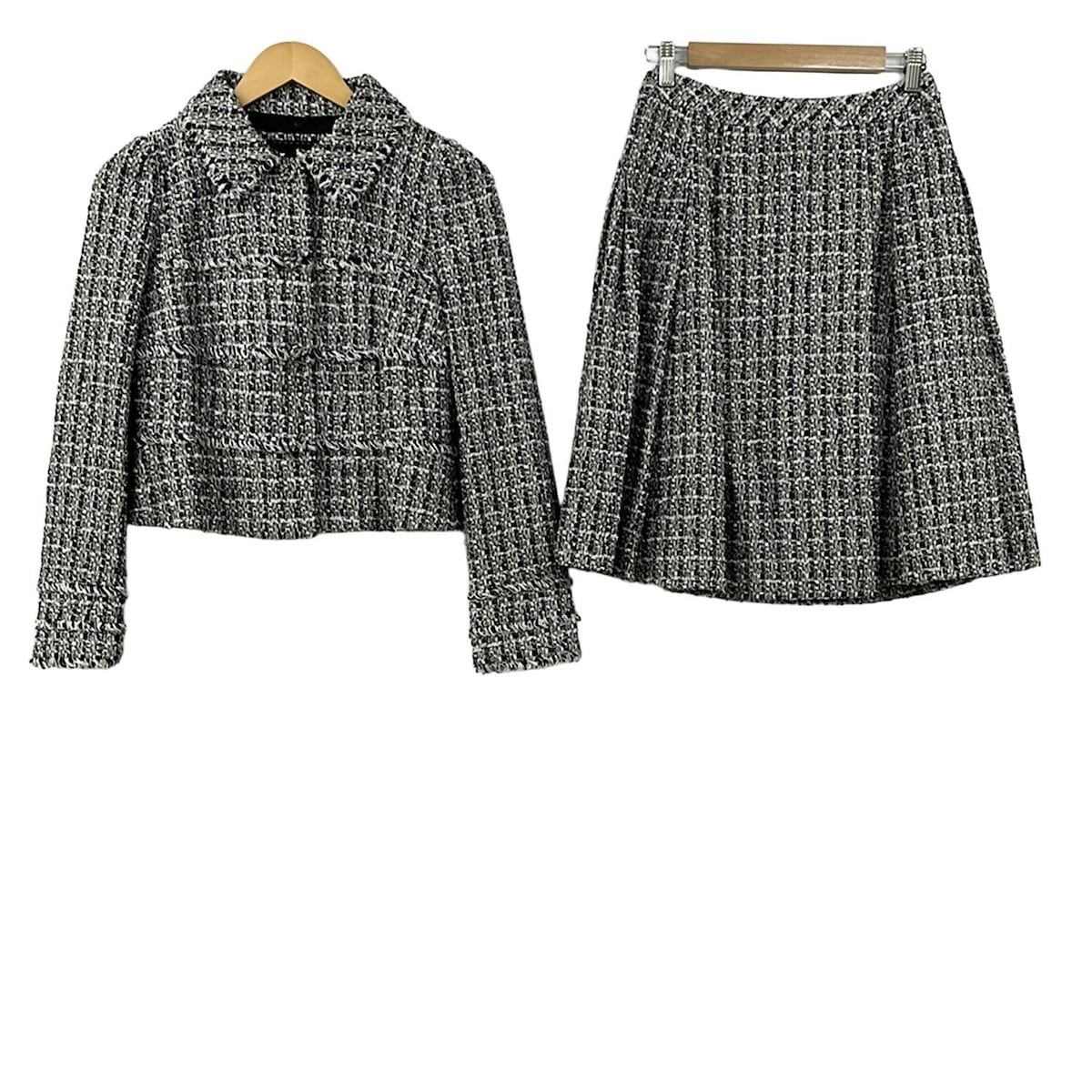 TO BE CHIC トゥービーシック スカートスーツ レディース 白 黒 ライトピンク ツイード 襟着脱可