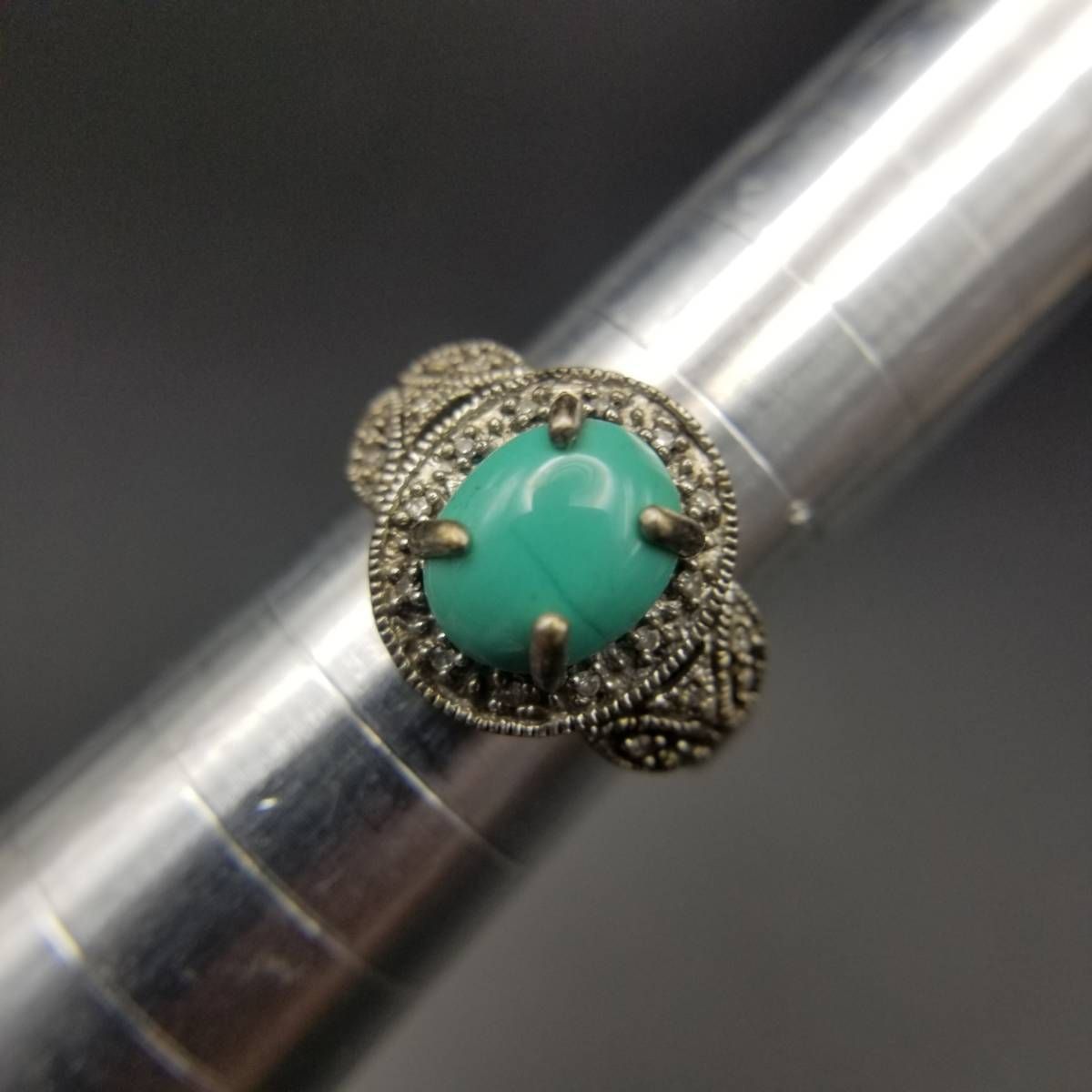 ターコイズ カボション CZ 925 シルバー ヴィンテージ リング 3g 銀