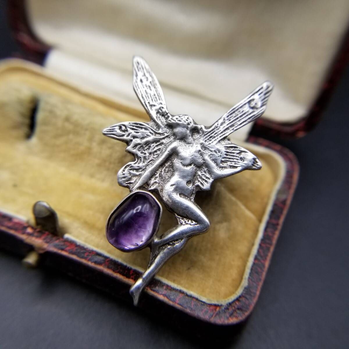 羽を広げる妖精 アメジスト 925 シルバー ヴィンテージ フェアリー