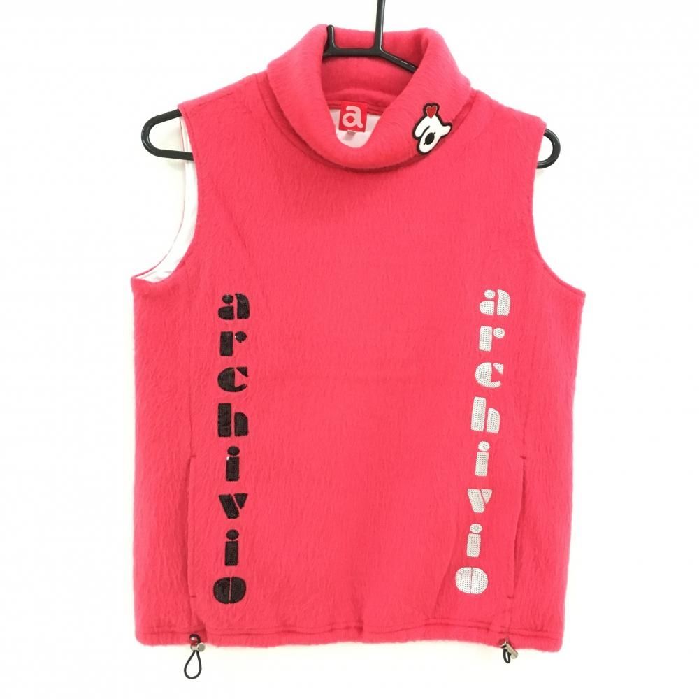 超 アルチビオ タートルネックベスト ピンクレッド シャギーニット 裏地付 レディース 36 S ゴルフウェア archivio