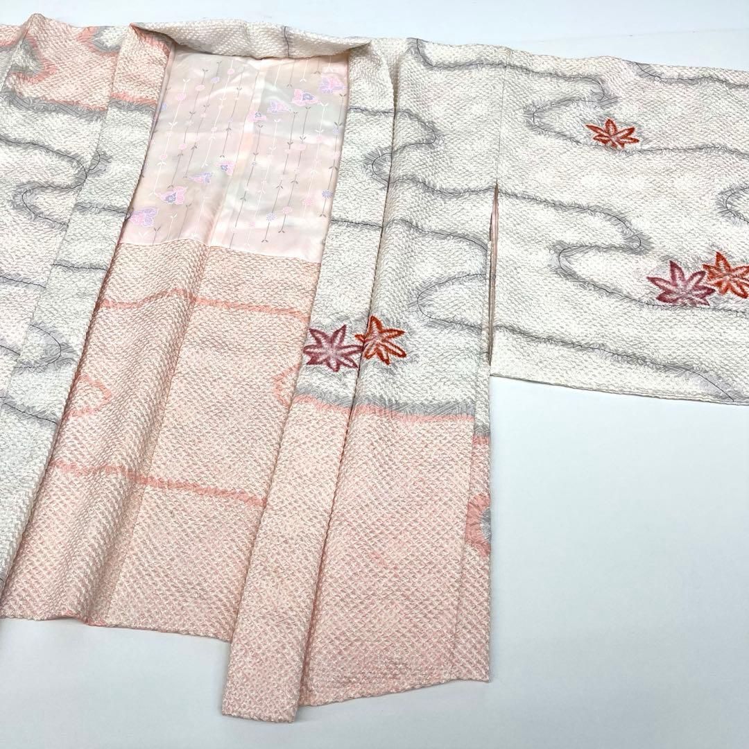 着物と帯 時流 ハ25950 t 正絹 総絞り羽織 絵羽 楓 白ピンク