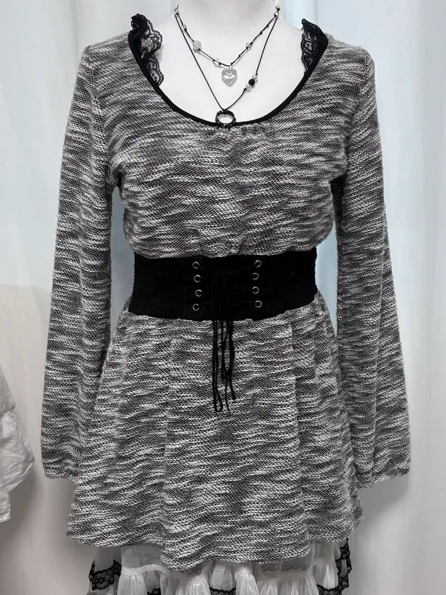 ヴィンテージ ゴスロリ 公겜ヒロイン風 エンブロイダリー コルセット ニット ワンピース