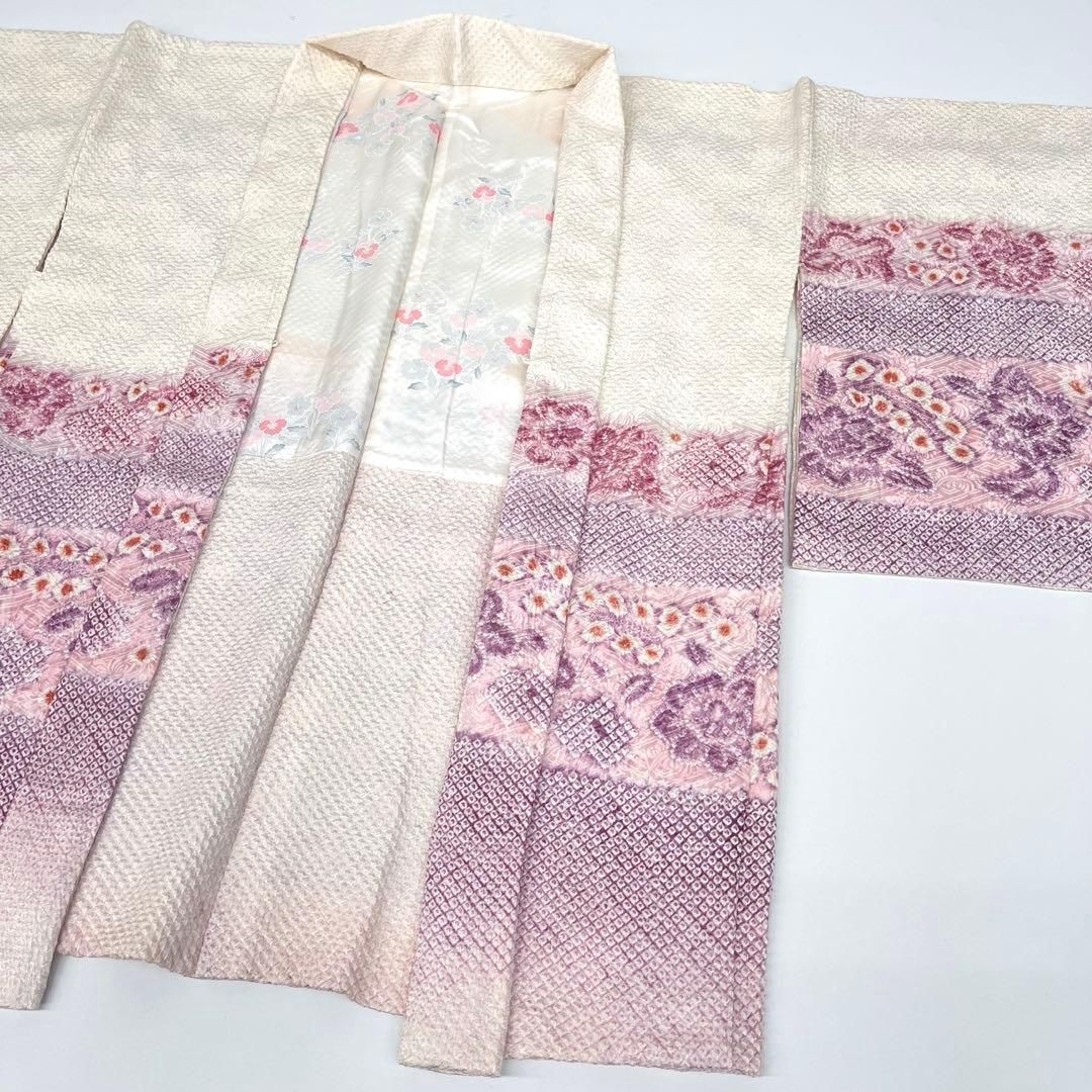 着物と帯 時流 ハ25953 t 正絹 総絞り羽織 紫ピンク 白
