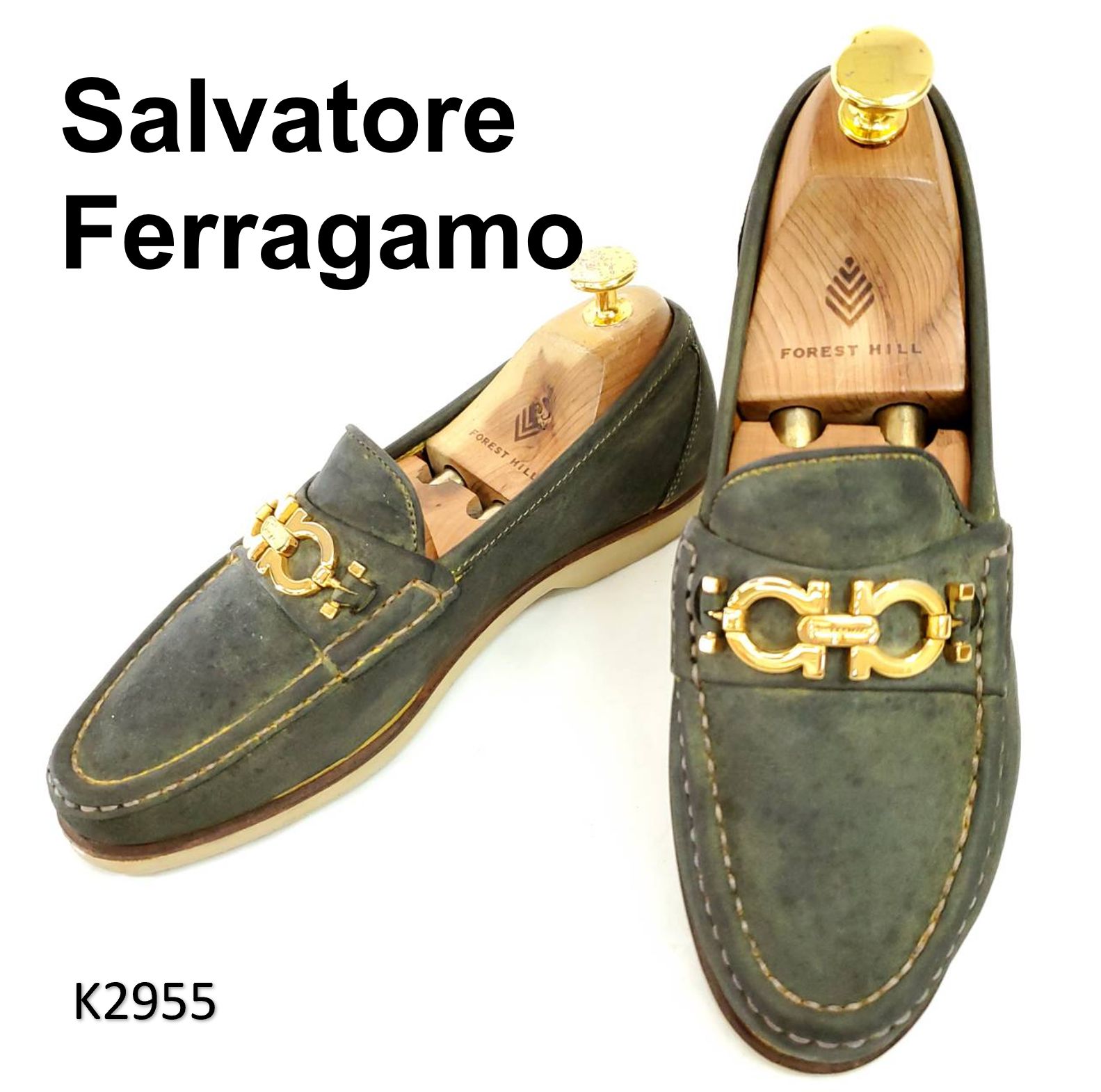 サルヴァトーレフェラガモ ダブルガンチーニ 金具 スエード ローファー