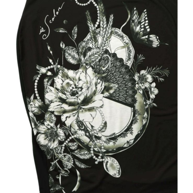  iS ScoLar 花柄×無地バイカラー裏毛ワンピース 長袖 七分袖 カットソーワンピース