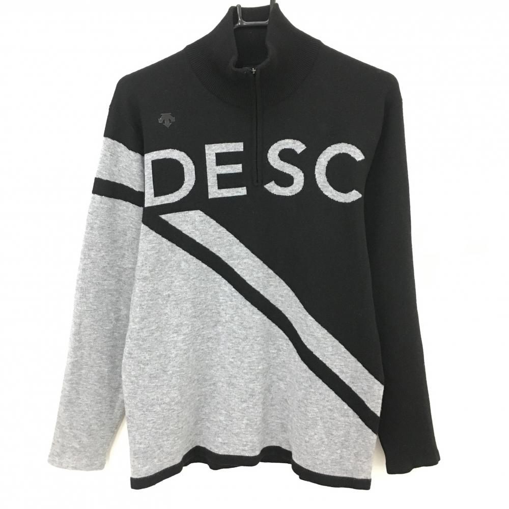 美品】デサントゴルフ ハイネックセーター 黒×グレー ハーフジップ 肩