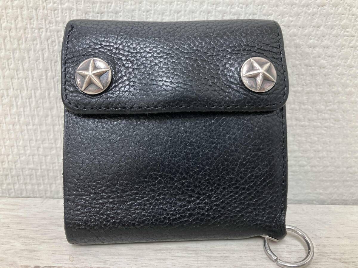 CALEE／SILVER STAR CONCHO FLAP LEATHER SHORT WALLET／レザー 