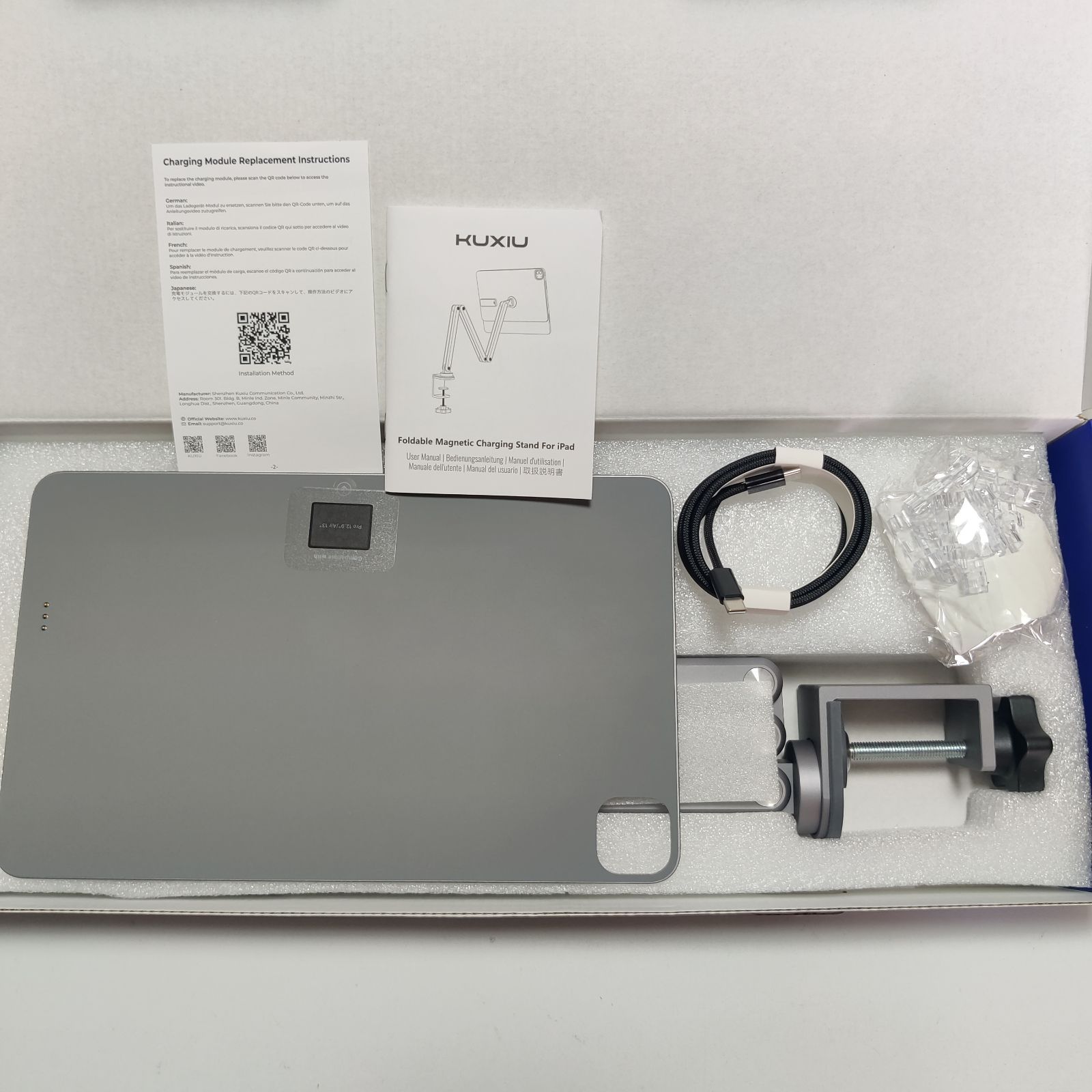 KU XIU X 36 PRO MAX iPad Air 13インチ M 3|M 2 12.9インチ 第3～6世代 対応 アーム式マグネットスタンド 一体型ワイヤレス充電対応 絵描き 充電両用スタンド 無段階高さ 角度 回転