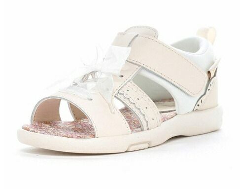 送料無料，定番人気 【moonstar】CARROT CR C2381 IVORY アイボリー ムーンスター キャロット 子供靴 キッズ サンダル サマーシューズ リボン 花柄 サンダル