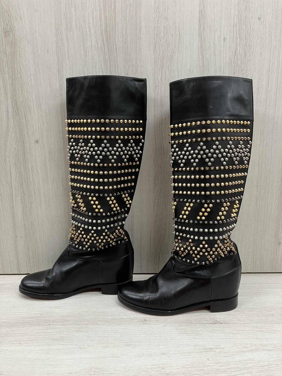 Christian Louboutin ロングブーツ ブラック スタッズ付き