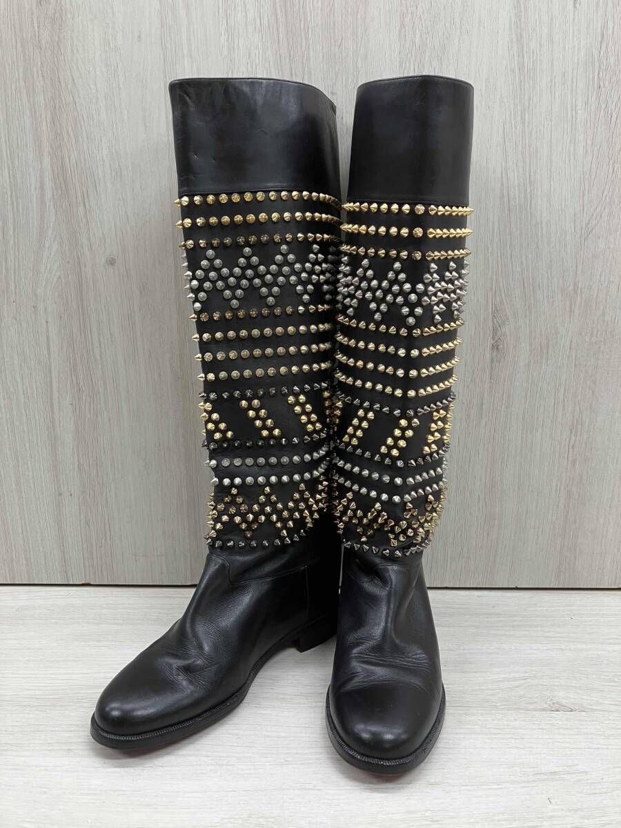 Christian Louboutin ロングブーツ ブラック スタッズ付き