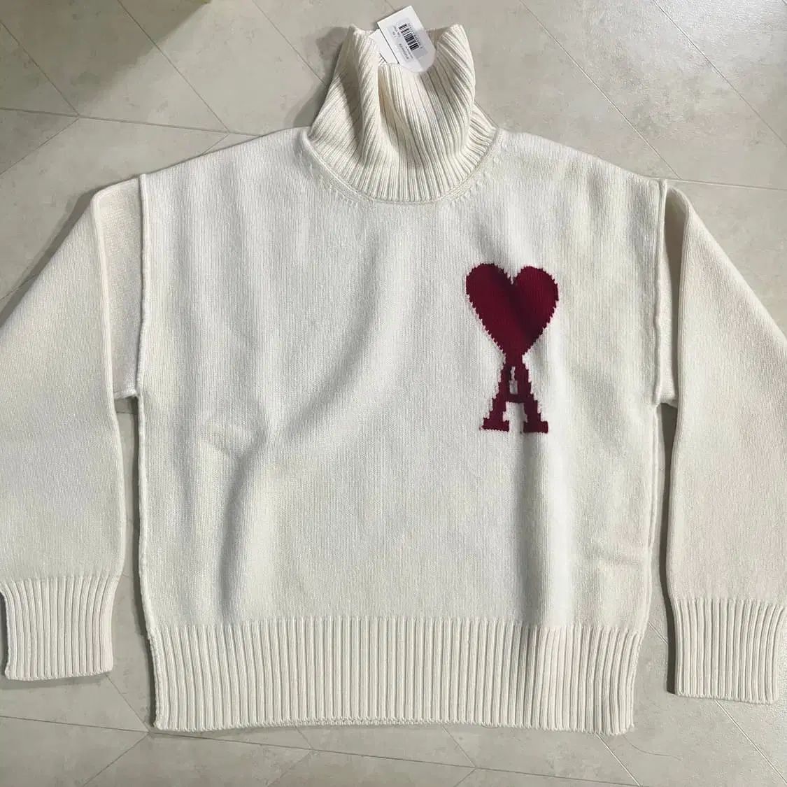 XS アミ ハート ビックロゴ タートルセブンネット ニット 白 アイボリー