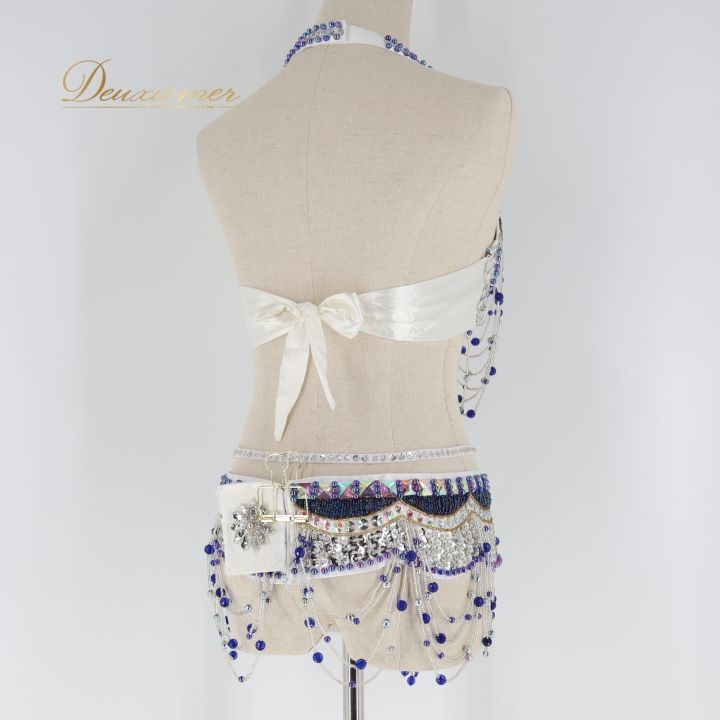 ベリーダンス オリエンタル 衣装 トップス ベルト セット ホワイト系