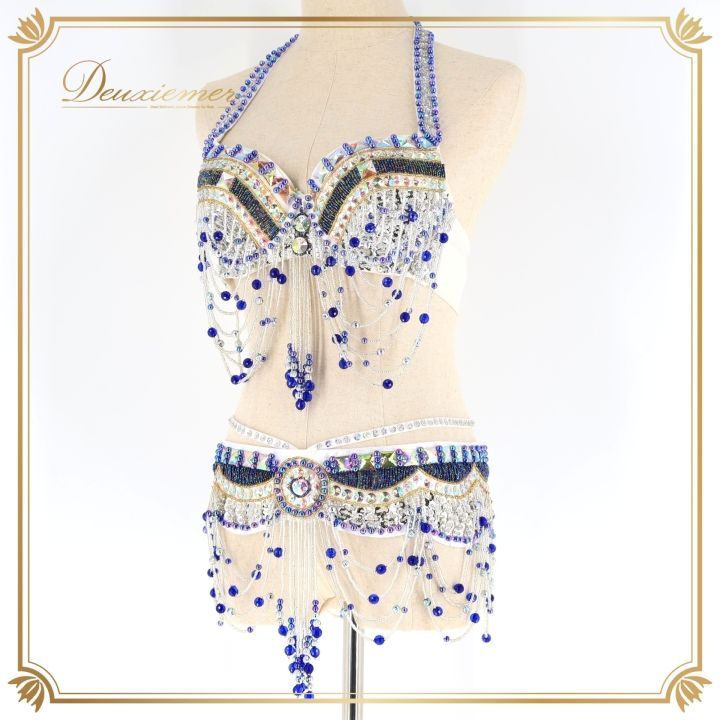 ベリーダンス オリエンタル 衣装 トップス ベルト セット ホワイト系