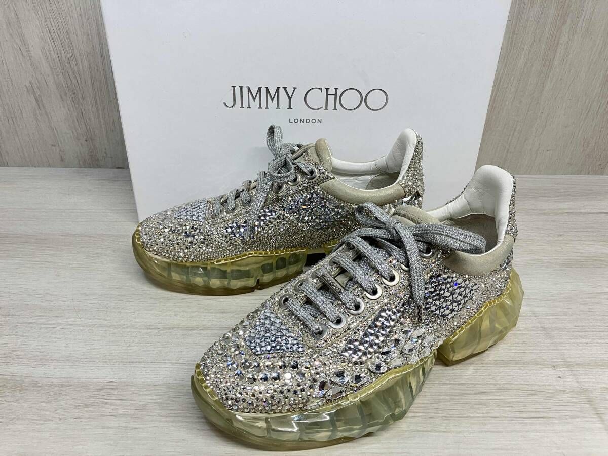 JIMMY CHOO DIAMOND CRYSTAL ジミーチュウ ダイヤモンド クリスタル シルバー レディース スニーカー 靴 サイズ 37 約24 cm