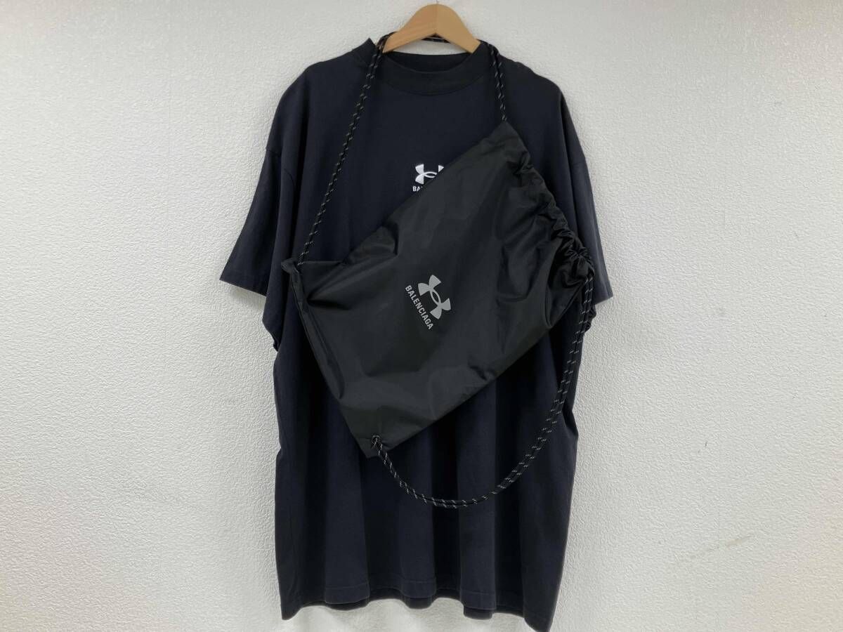 保存袋付き バレンシアガ Underarmourコラボ Tシャツ 半袖 ブラック ロゴ刺繍 サイズ4