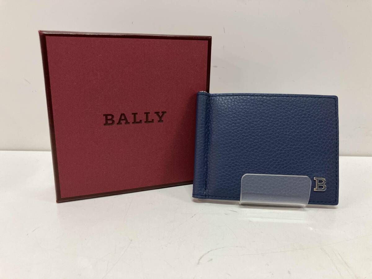 BALLY バリー 二つ折り財布 マネークリップ レザー 美品 ネイビー 箱