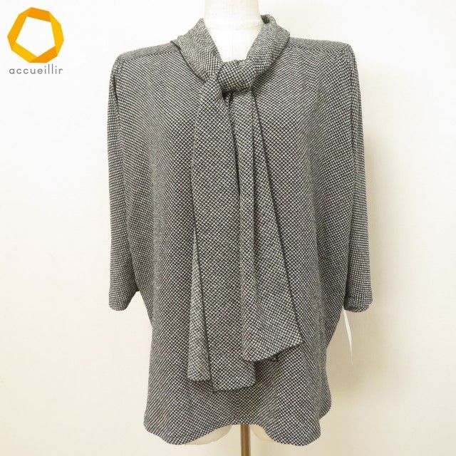 #anc シセンドウ 詩仙堂 ヒトシタムラ カットソー 黒 白 ちりめん 鹿の子柄 ドルマン 半袖 ストール付き レディース [968977]