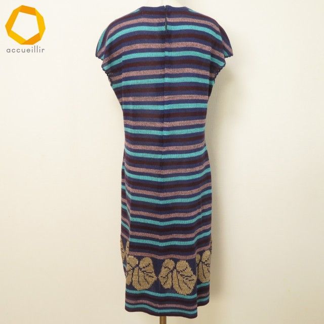 snc サイトウトヨコ 斉藤都世子 ワンピース ニット 青系 マルチ ノースリーブ ボーダー ハイビスカス 花柄 レディース 973008