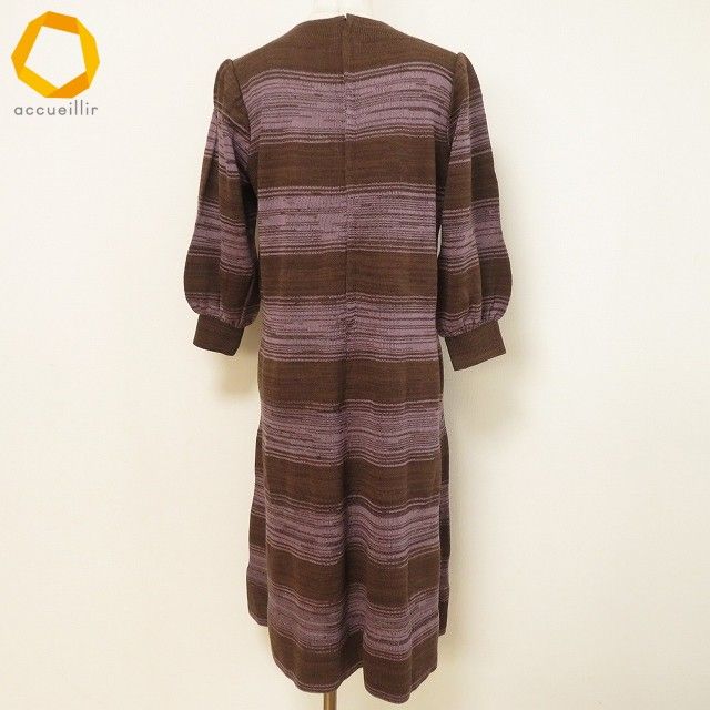 anc サイトウトヨコ 斉藤都世子 ワンピース ニット 茶 ピンク ボーダー ラメ 花 ロング レディース 973011