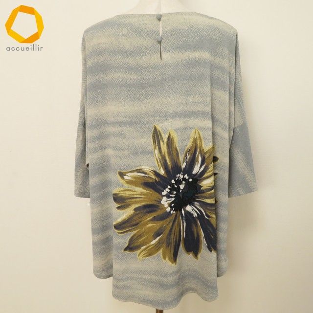 snc シセンドウ 詩仙堂 ヒトシタムラ チュニック カットソー アイボリー 水色 紺 ちりめん ひまわり ドルマン レディース 975243