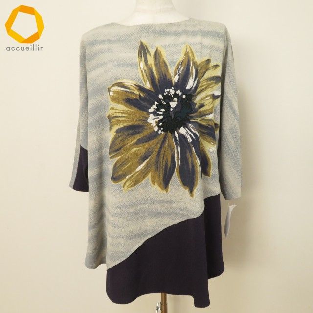 snc シセンドウ 詩仙堂 ヒトシタムラ チュニック カットソー アイボリー 水色 紺 ちりめん ひまわり ドルマン レディース 975243