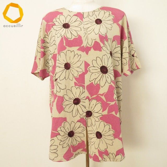 snc シセンドウ 詩仙堂 ヒトシタムラ チュニック カットソー ベージュ ピンク ちりめん 花柄 半袖 ドルマン レディース 975244