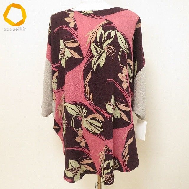 snc シセンドウ 詩仙堂 ヒトシタムラ チュニック カットソー ピンク 赤紫 グレー ちりめん 花柄 総柄 半袖 ドルマン レディース 975245