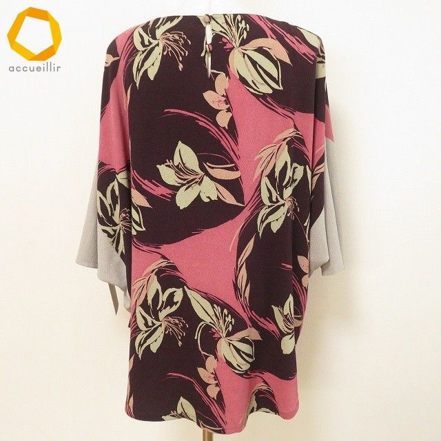 snc シセンドウ 詩仙堂 ヒトシタムラ チュニック カットソー ピンク 赤紫 グレー ちりめん 花柄 総柄 半袖 ドルマン レディース 975245