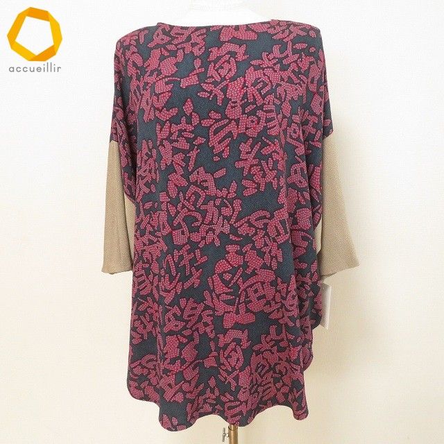 anc シセンドウ 詩仙堂 ヒトシタムラ チュニック カットソー 紺 ベージュ 赤 ちりめん 半袖 ドルマン 総柄 レディース 975249