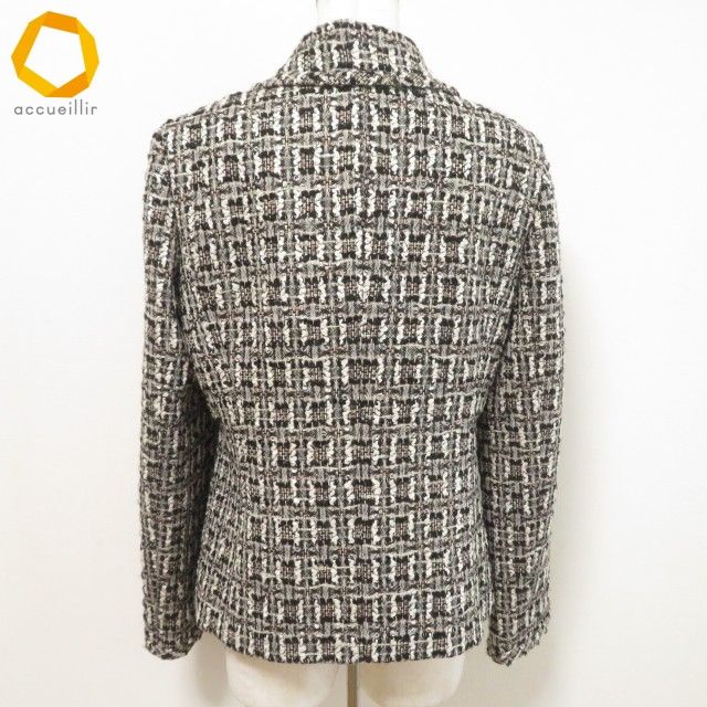 wnc レリアン Leilian ジャケット 9 黒 白 茶 ツイード ラメ