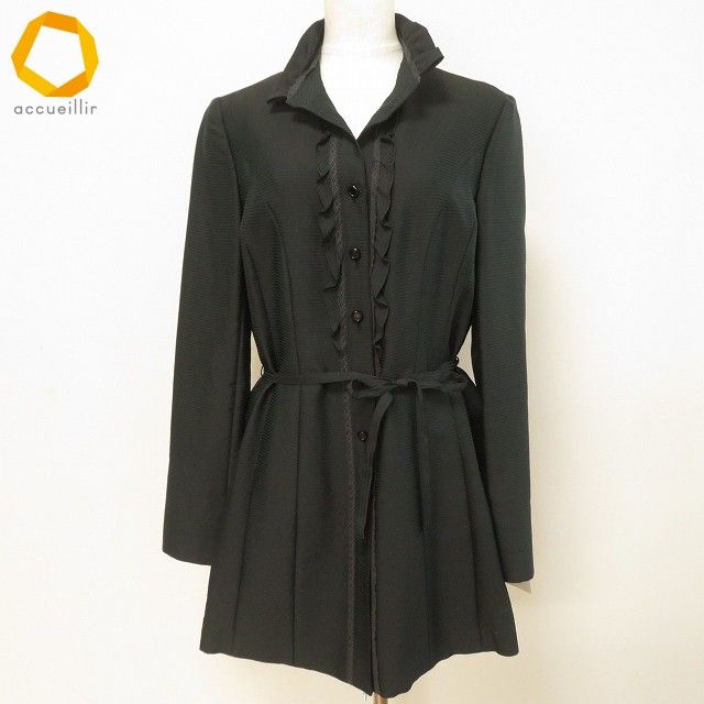 anc ロシャス ROCHAS レリアン Leilian チュニック シャツ ブラウス 9 深緑 シルク混 ストライプ ベルト紐付き レディース 945780