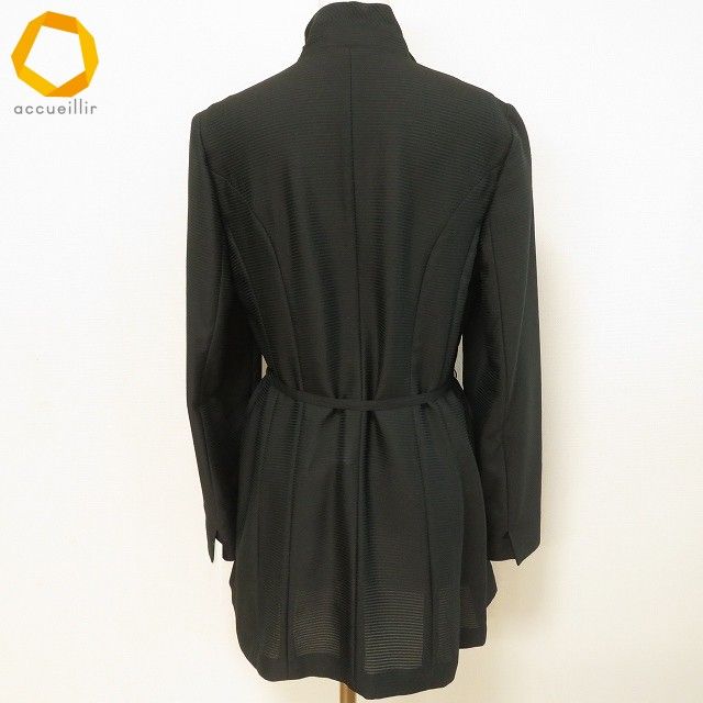 anc ロシャス ROCHAS レリアン Leilian チュニック シャツ ブラウス 9 深緑 シルク混 ストライプ ベルト紐付き レディース 945780