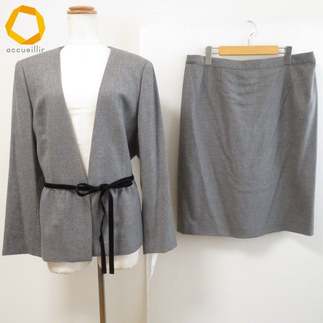 wnc アクアスキュータム Aquascutum スカートスーツ グレー ベルト紐付き 日本製 大きいサイズ タグ付き レディース 977143