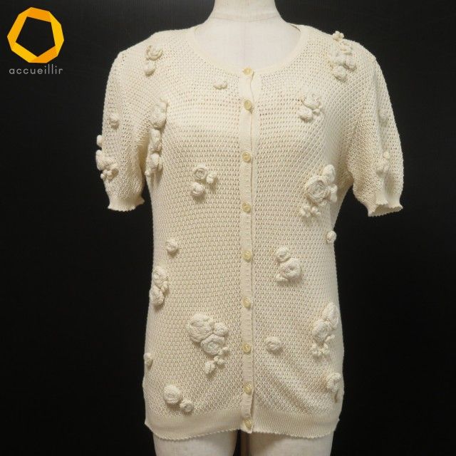 snc インゲボルグ アンサンブル ニット アイボリー 鍵編み 花モチーフ 半袖 レディース 977211