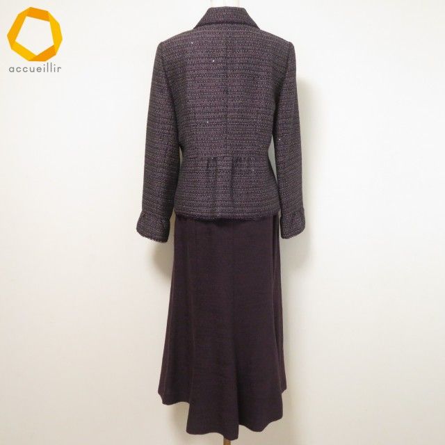 anc レリアン Leilian スカートスーツ セットアップ ツーピース 11 紫 黒 ピンク ツイード スパンコール ロング レディース 956380